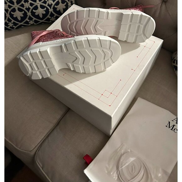 NWB $850 Alexander McQueen Tread Slick Lace Up Glitter Chunky Boots Pink Size 42 - Picture 6 of 7